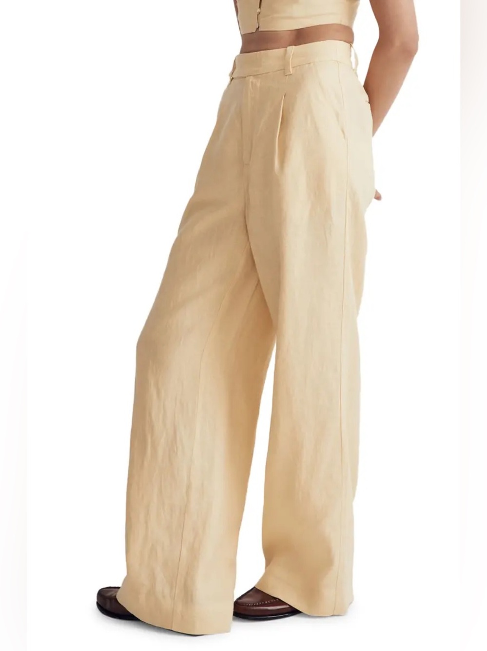 Madewell Harlow Wide-Leg Linen Pants in Pale Yellow